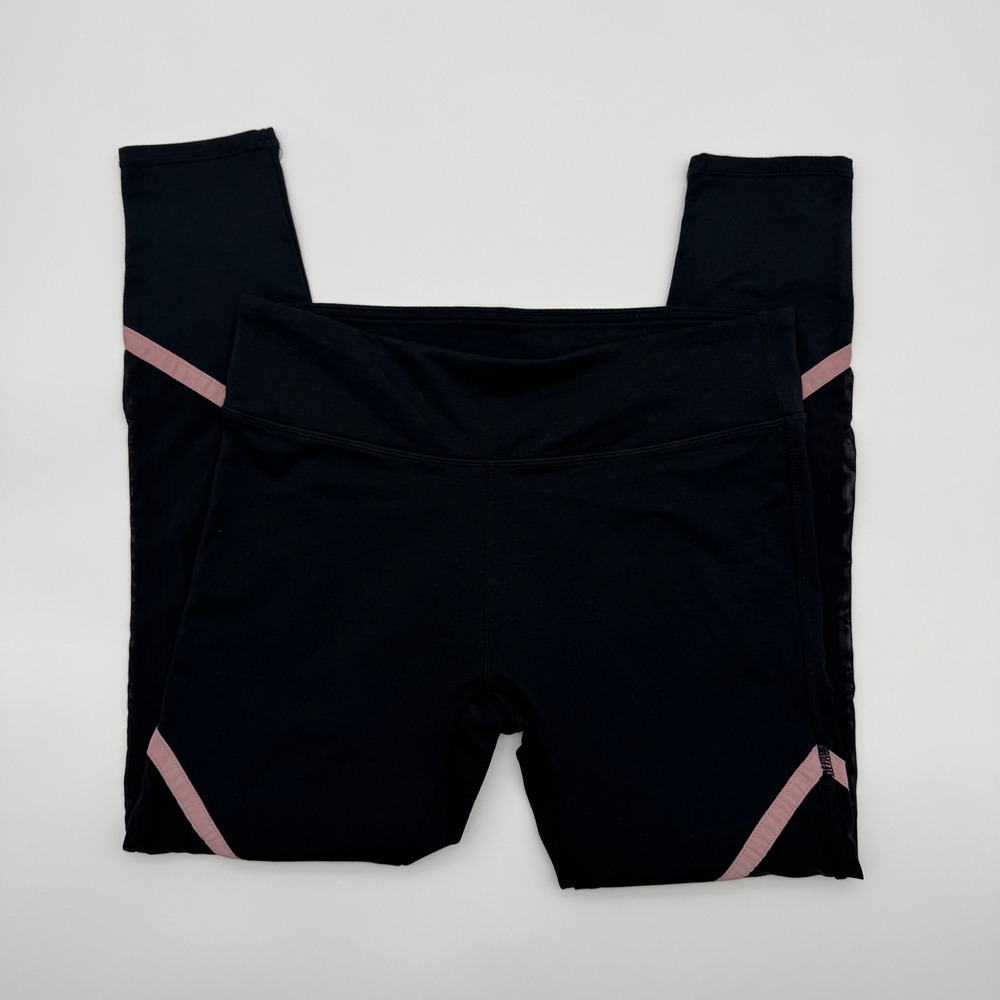 Fabletics Womens Black Pink Mesh Panel Athletic Cropped Leggings Size M